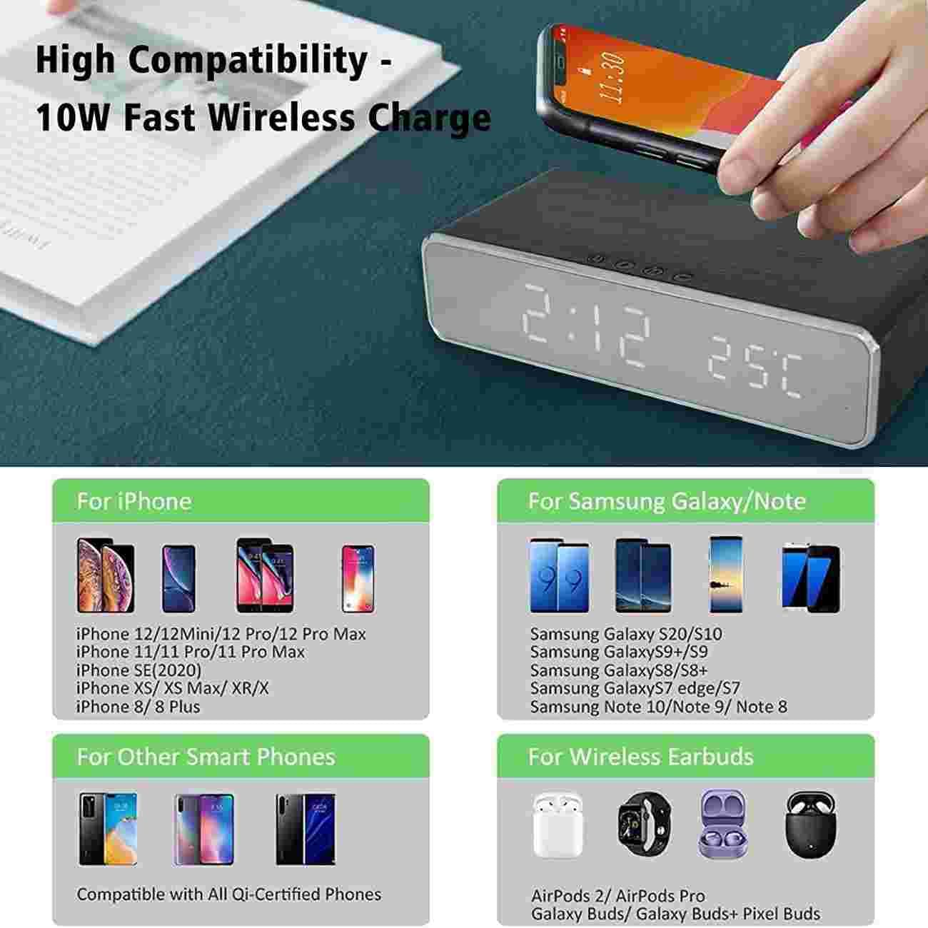 ساعت رومیزی با شارژر بی سیم Wireless Charging Digital Alarm Clock — تصویر ۵