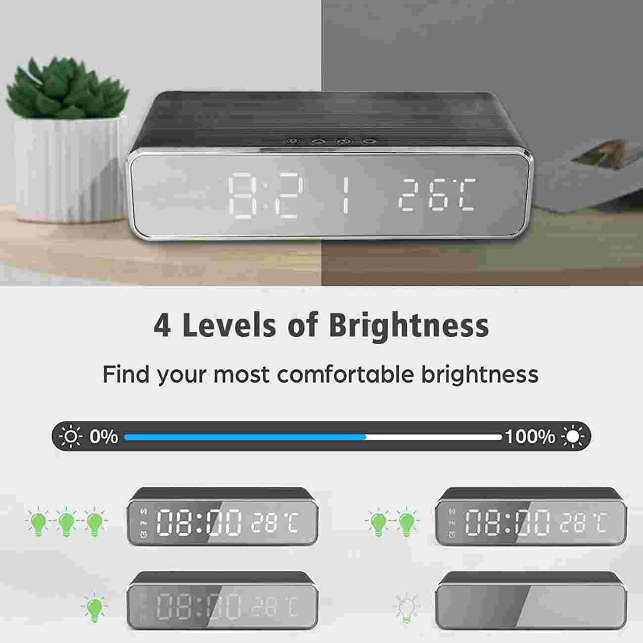 ساعت رومیزی با شارژر بی سیم Wireless Charging Digital Alarm Clock — تصویر ۴