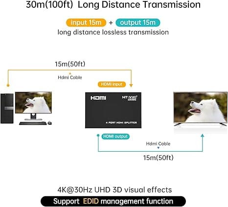 اسپلیتر 1 به 4 پورت HDMI برند MT-VIKI مدل SP104M — تصویر ۴
