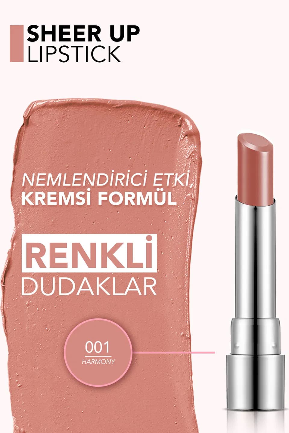 رژ لب جامد شیر آپ فلورمار Flormar Sheer Up شماره 001 رنگ Harmony — تصویر ۴
