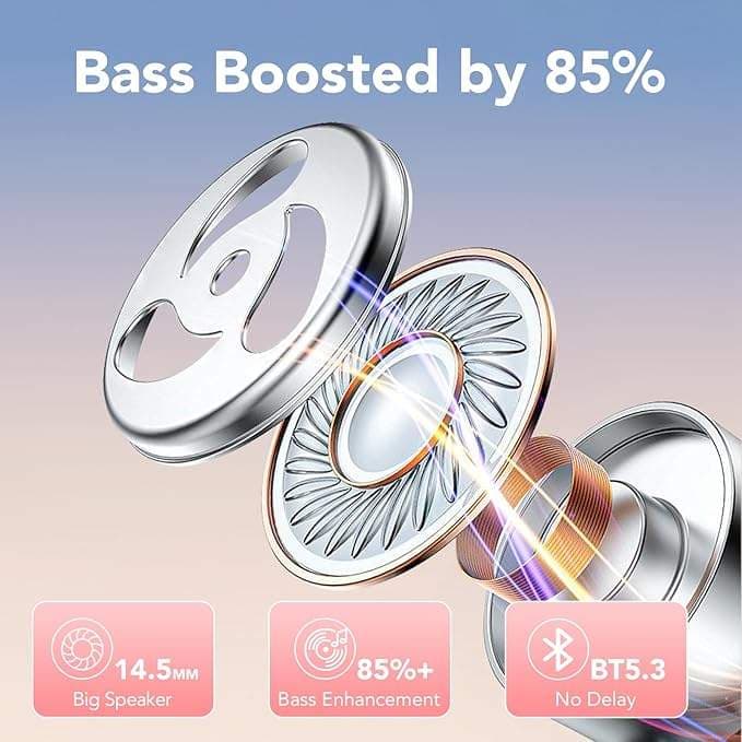 ایرپاد A7 , ایرپاد حلقه گوش نمایشگر روی جعبه ی ایرپاد Deep Bass، IPX7 ضد آب , رنگ رز صورتی — تصویر ۴