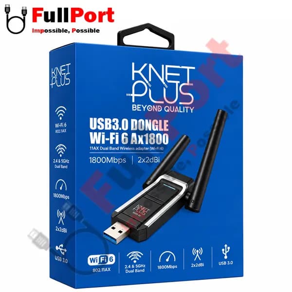 کارت شبکه بی‌سیم USB 3.0 کی‌نت پلاس مدل KP-DUW18002DB Wi-Fi 6 AX1800 — تصویر ۲