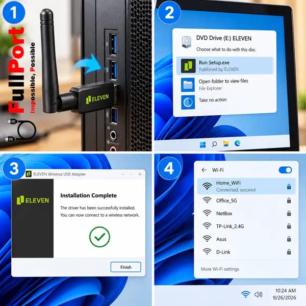 کارت شبکه بی‌سیم USB ایلون ELEVEN D18 با سرعت 300Mbps — تصویر ۵