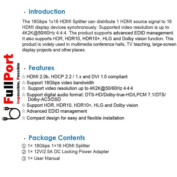 اسپلیتر 16 پورت HDMI ورژن 2.0 فرانت مدل FN-V2116 — تصویر ۷