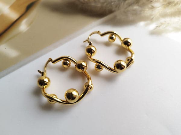 گوشواره حلقه ای طلایی استیل شیک — تصویر ۲