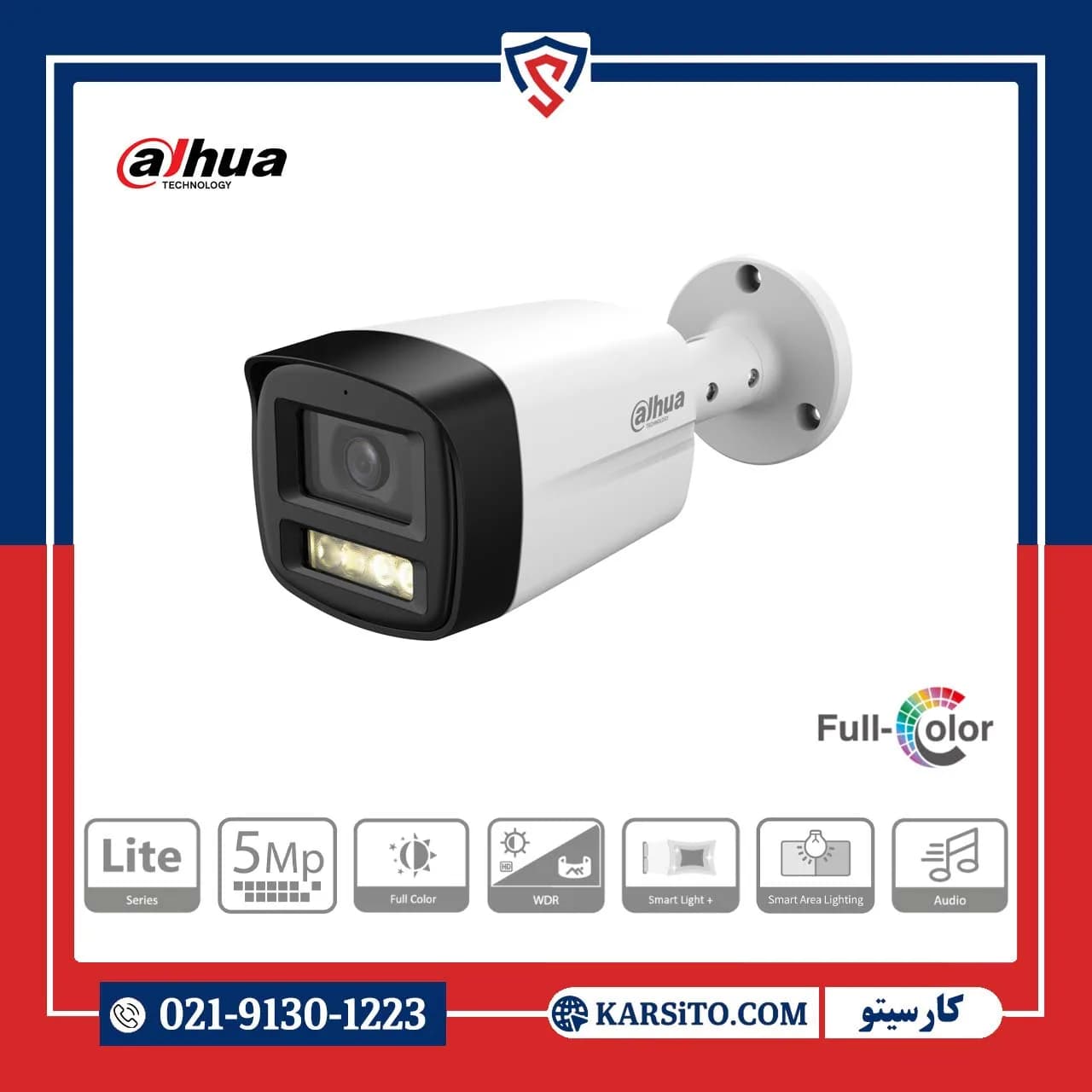 دوربین داهوا بولت 5 مگاپیکسل دید در شب رنگی میکروفون‌دار مدل DH-HAC-HFW1509TLMP-A-LED