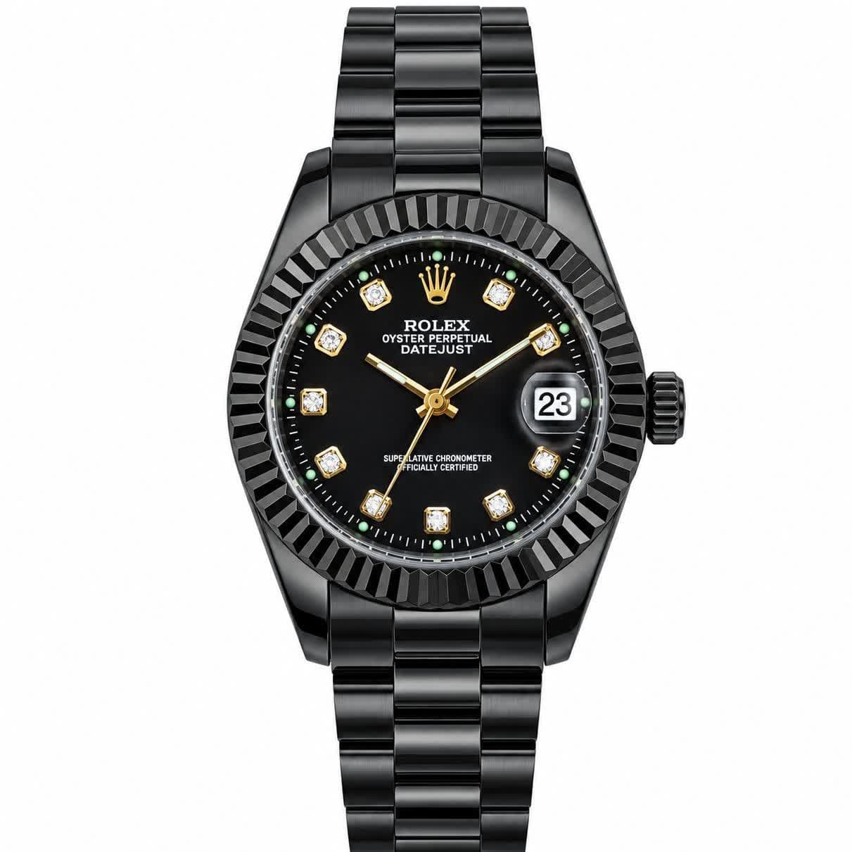 ساعت مچی زنانه رولکس ROLEX فول بلک دو تقویمه
