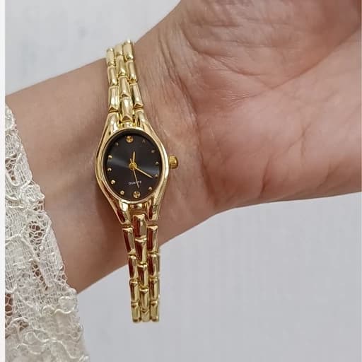 ساعت مچی مجلسی صفحه بیضی طلایی مشکی، ساعت زنانه
