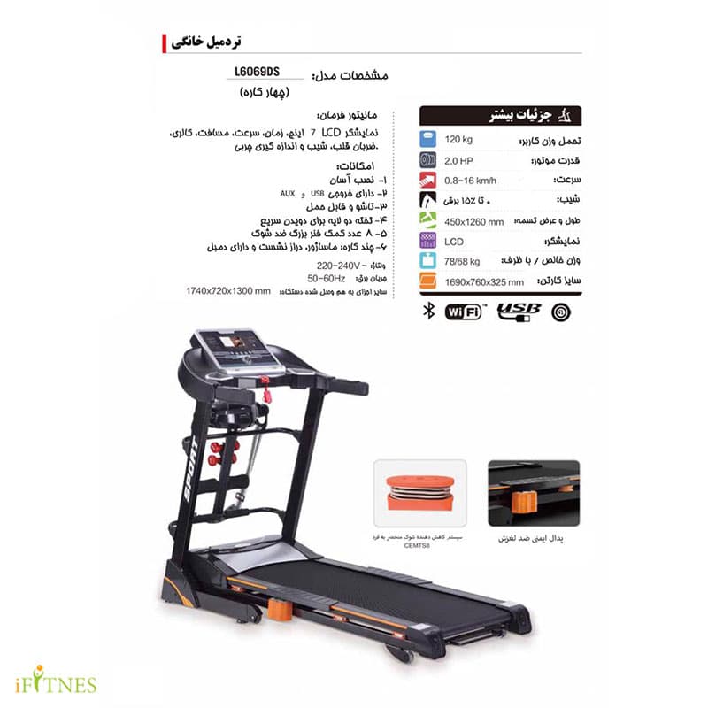 تردمیل خانگی پرو آی فیت L6069DS — تصویر ۴