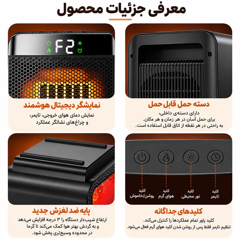 بخاری و هیتر برقی Flame Heater مدل E03 — تصویر ۵