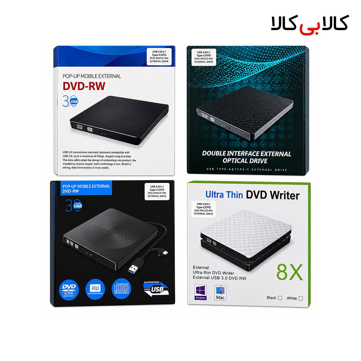 درایو نوری اکسترنال DVD-RW مدل 012 رابط دوگانه USB 3.0 و Type-C — تصویر ۲