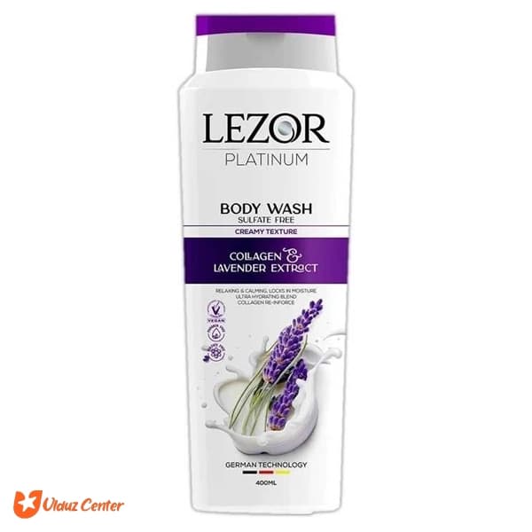 شامپو بدن کرمی بدون سولفات Lezor حاوی کلاژن و عصاره اسطوخودوس 400 میل