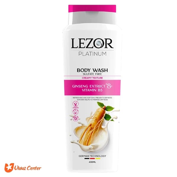 شامپو بدن کرمی بدون سولفات Lezor حاوی عصاره جنسینگ و ویتامین ب5 400 میل
