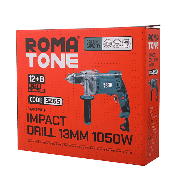 دریل 13 چکشی گیربکس فلزی 1050 وات مدل 3265 ROMA TONE — تصویر ۵