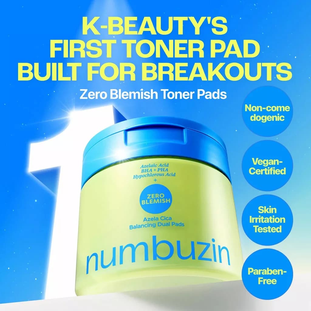 پد تونر ضد جوش آزلائیک اسید و سیکا زیرو بلمیش نامبوزین numbuzin Zero Blemish Azela Cica Balancing Dual Pads — تصویر ۹