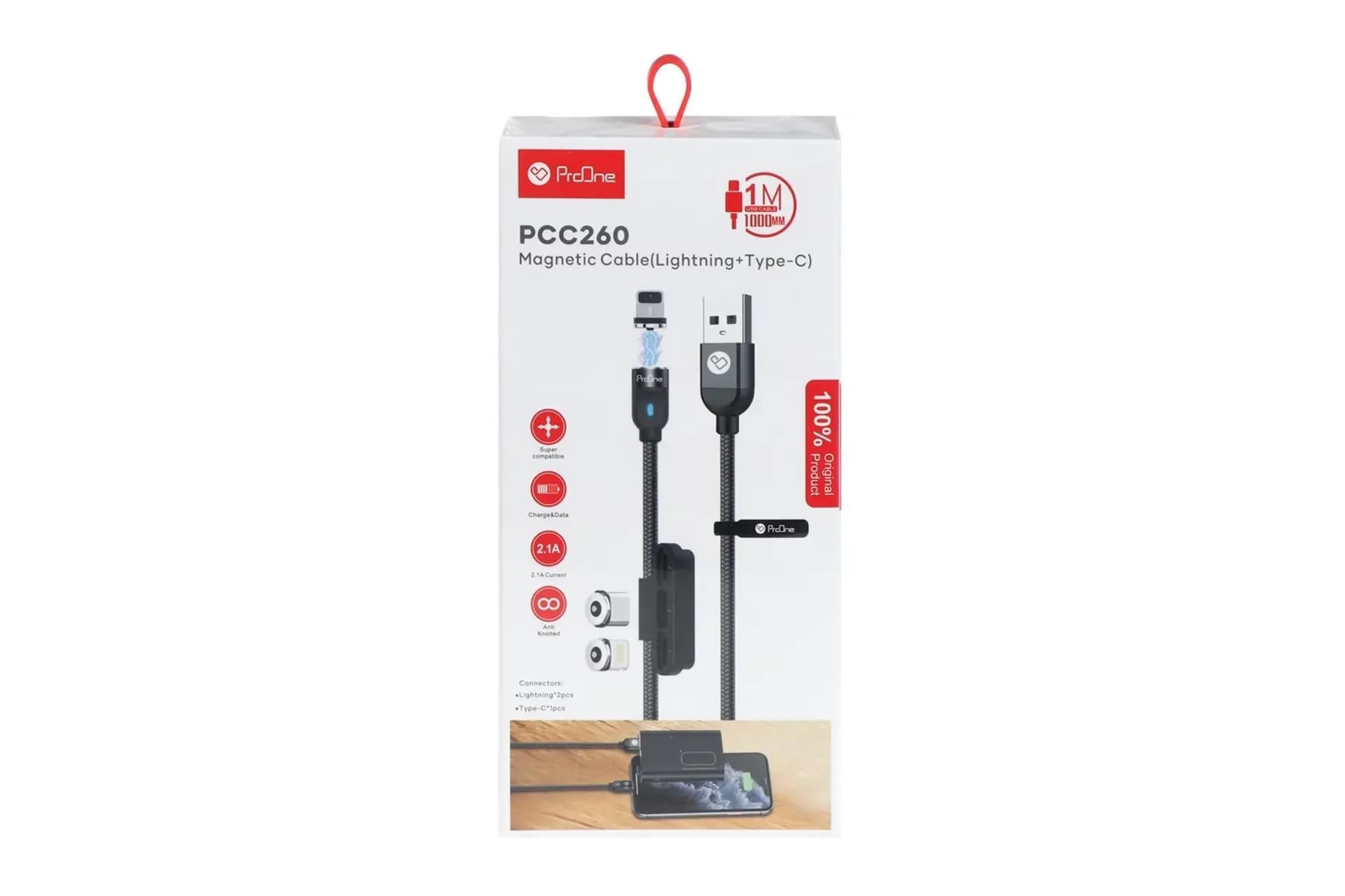 کابل شارژ مغناطیسی تایپ سی / لایتنینگ پرووان مدل PCC260 طول 1 متر — تصویر ۲
