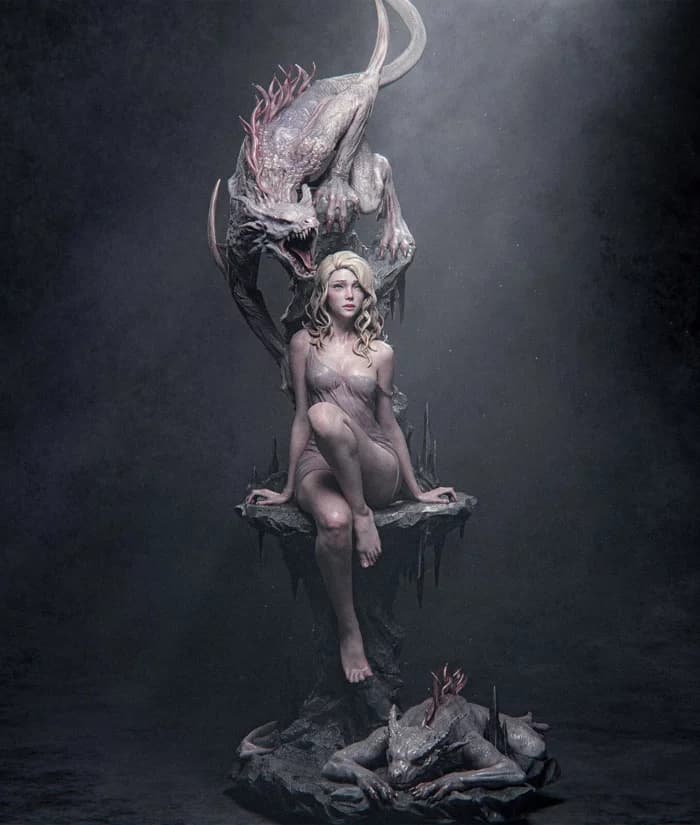 🐉 فیگور الگی و دراگون Elegy of the Wyrm ارتفاع 50 سانتی‌متر | جنس PLA+