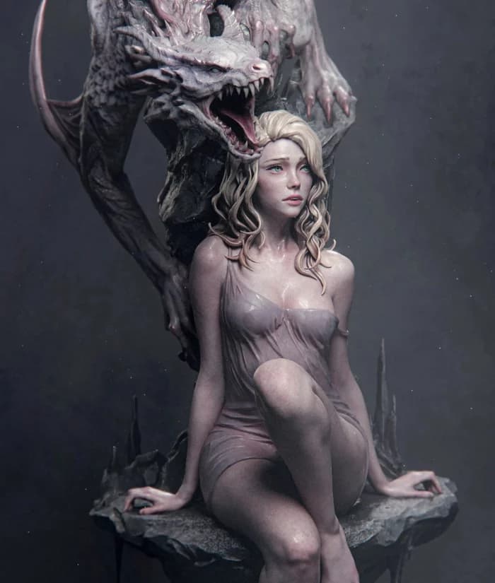 🐉 فیگور الگی و دراگون Elegy of the Wyrm ارتفاع 50 سانتیمتر | جنس PLA+ — تصویر ۴