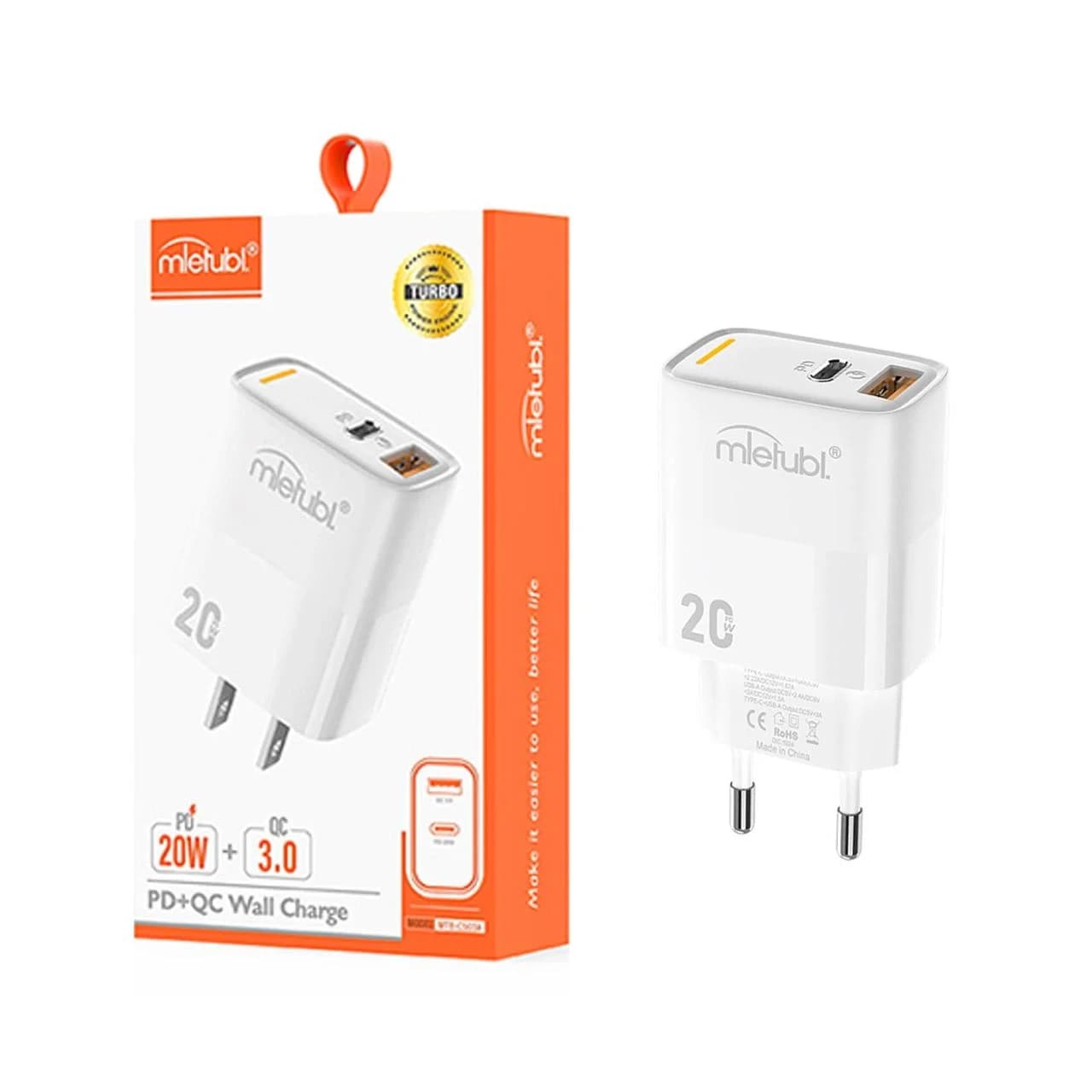 شارژر دیواری PD و فست دو پورت Mietubl مدل MTB-CS03E 20W – سفید (گارانتی شش ماهه AZR)