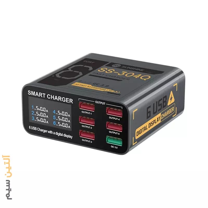 شارژر و تستر مشکی سانشاین 6 پورت SUNNSHINE SS-304Q