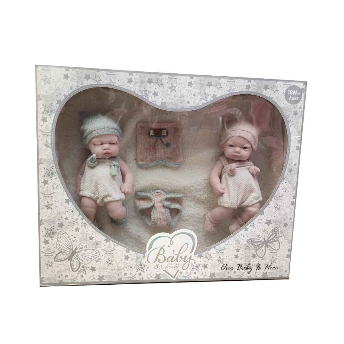 عروسک طرح نوزاد مدل baby solovely ارتفاع 18 سانتی متر مجموعه 2 عددی