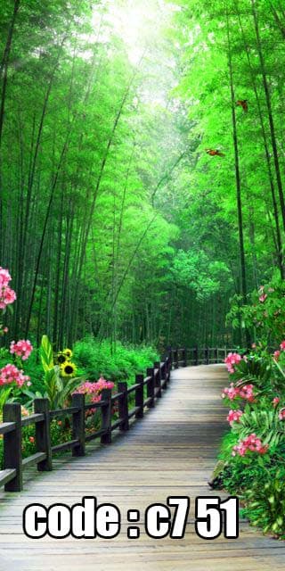 پوستر دیواری سهبعدی مسیر چوبی در جنگل بامبو سبز