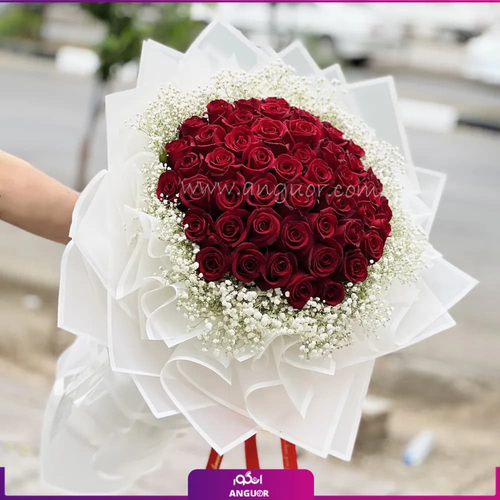 دسته گل رز قرمز لاکچری (50 شاخه)