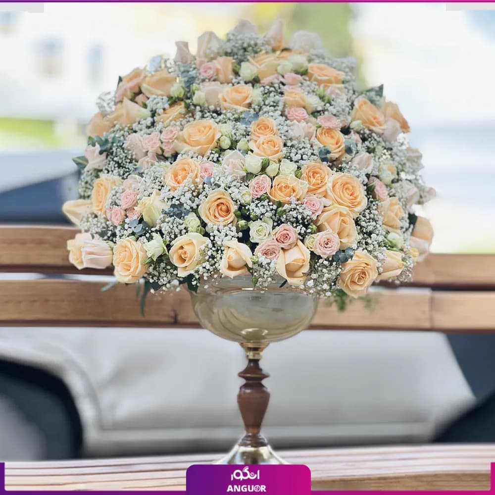 جام گل رز مینیاتوری و 44 شاخه گل رز