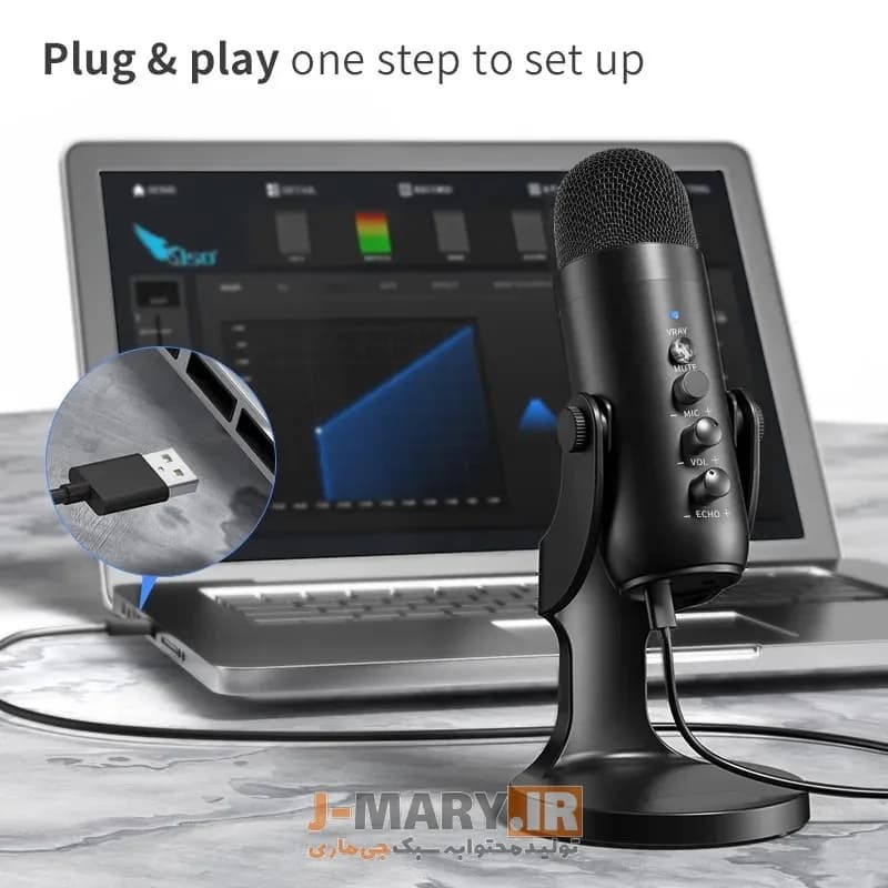 میکروفون یو اس بی جی ماری مدل Jmary MC-PW8 رومیزی حرفه ای +🎁 هدیه — تصویر ۳