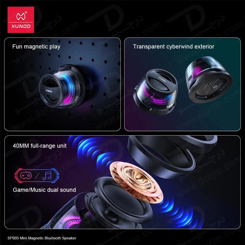 مینی اسپیکر بلوتوثی مگنتی RGB دار مدل SP005 برند XUNDD — تصویر ۶