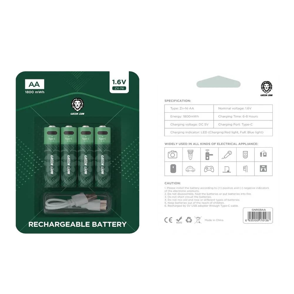 پک 4 عددی باتری قلمی شارژی گرین لاین Green Lion AA Rechargeable Battery — تصویر ۵
