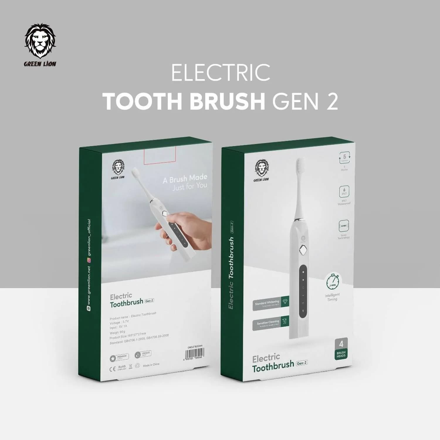 مسواک برقی گرین لاین Green Lion Electric Toothbrush Gen-2 GNELETB2GWH دارای سری اضافه — تصویر ۵