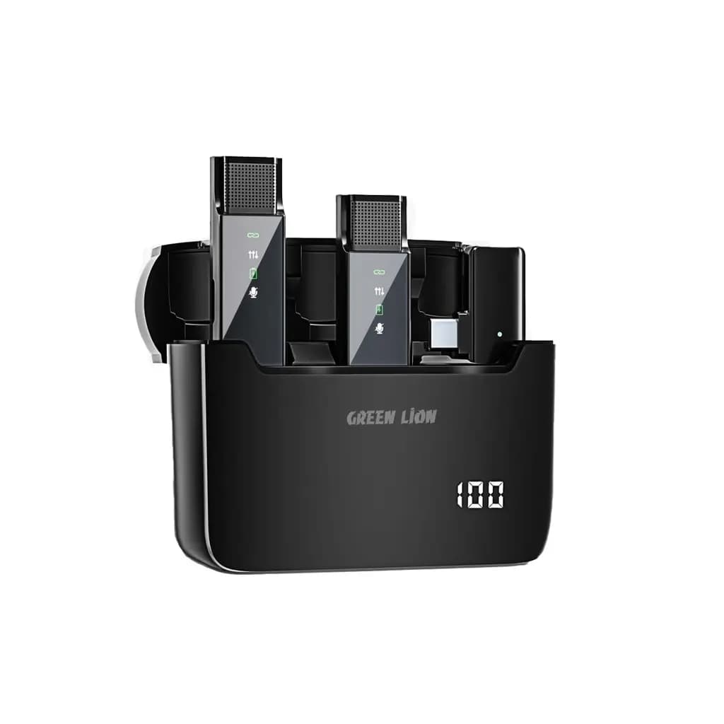 میکروفون بی سیم تایپ سی گرین لاین Green Lion 2 in 1 Digital Display Microphone دارای 2 فرستنده