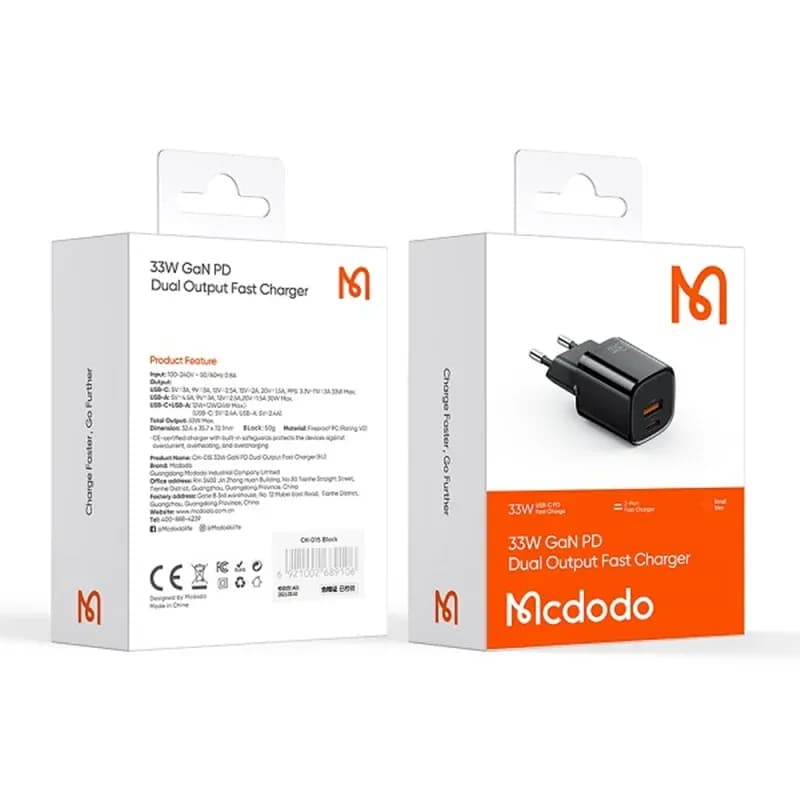 شارژر دیواری مک دودو Mcdodo CH-0151 GAN PD Type C USB توان 33 وات — تصویر ۸