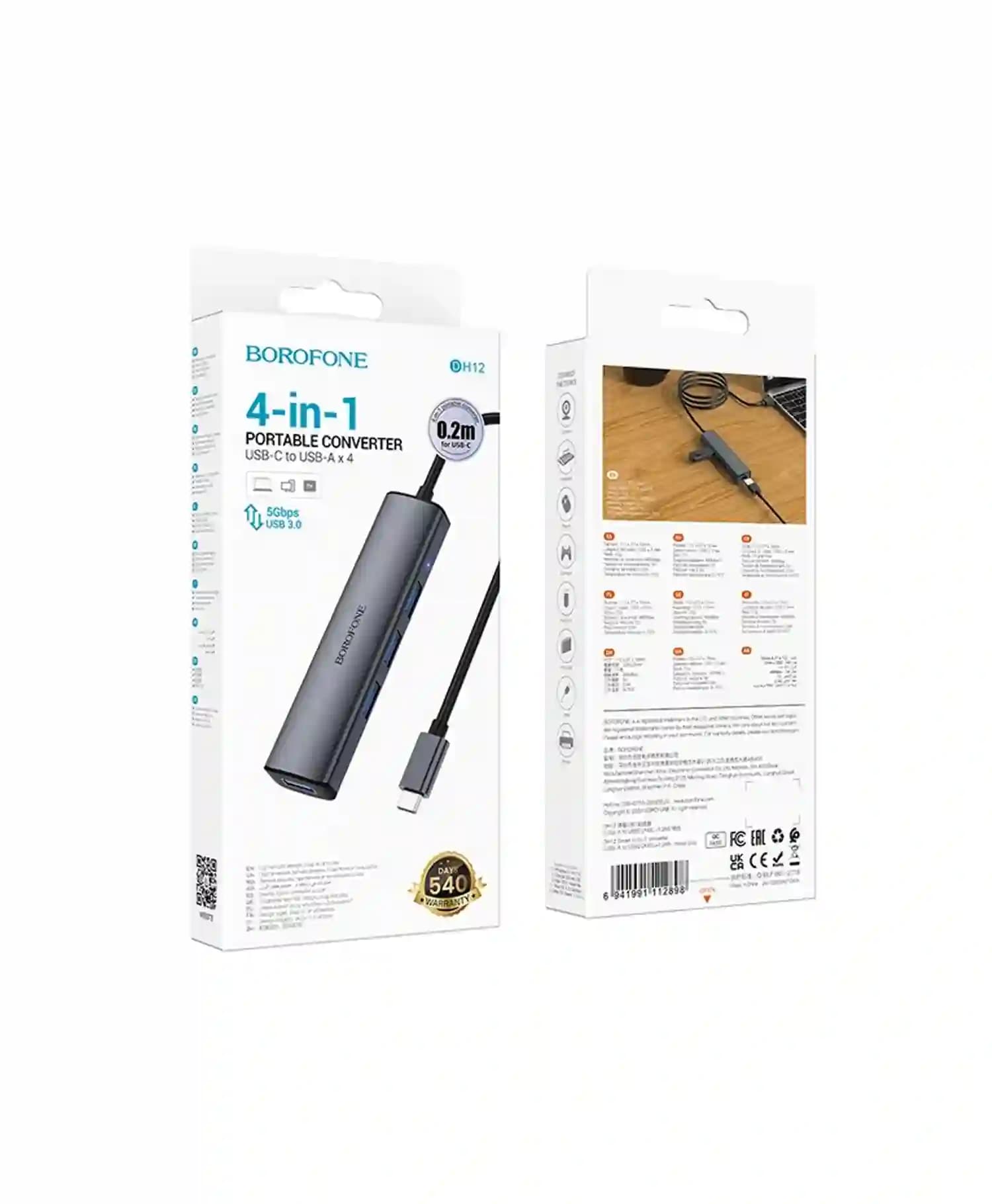 هاب 4 پورت USB 3.0 بروفونType-C مدل DH12 — تصویر ۴