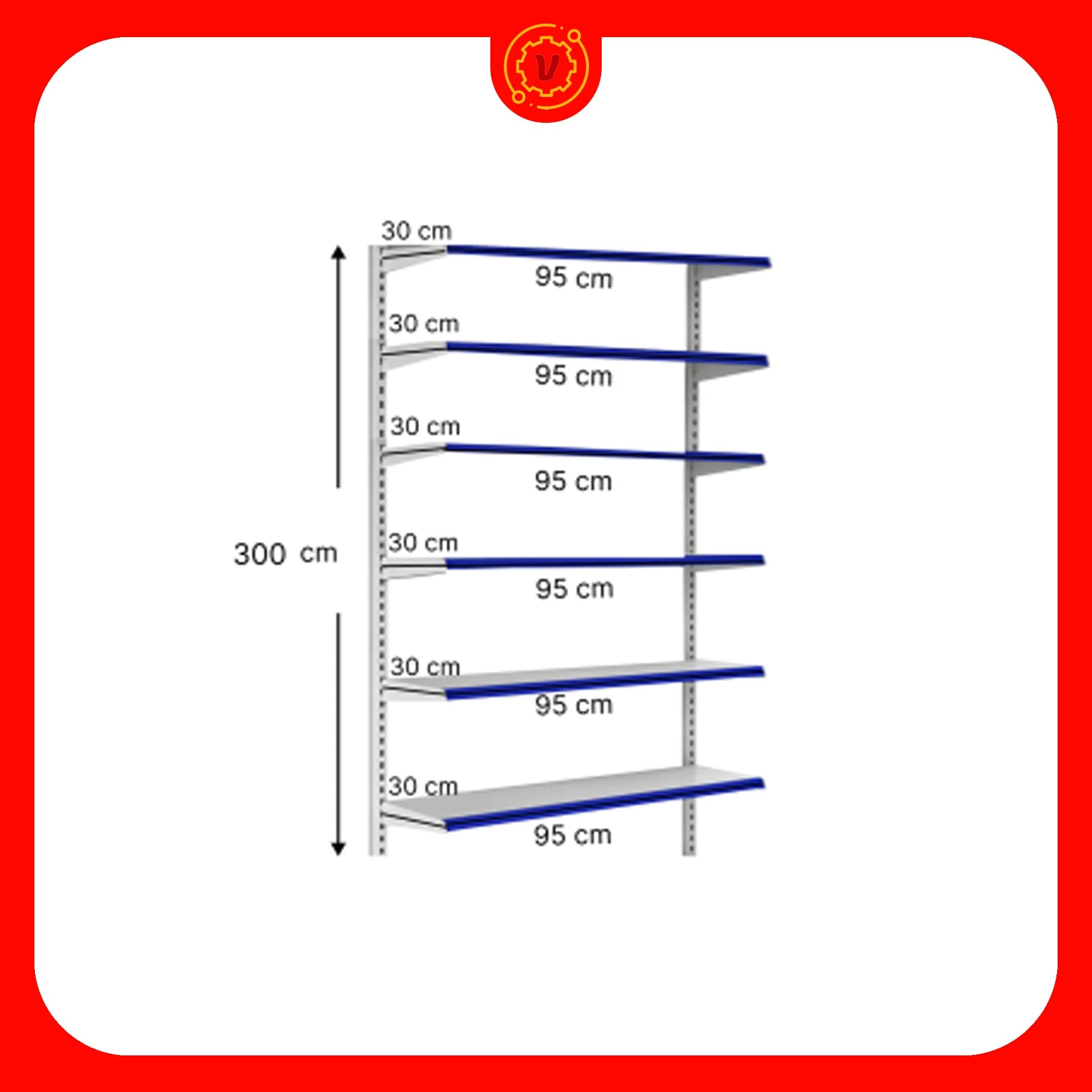 قفسه هایپری دیواری 6 طبقه 30×95 ارتفاع 300سانتی متر