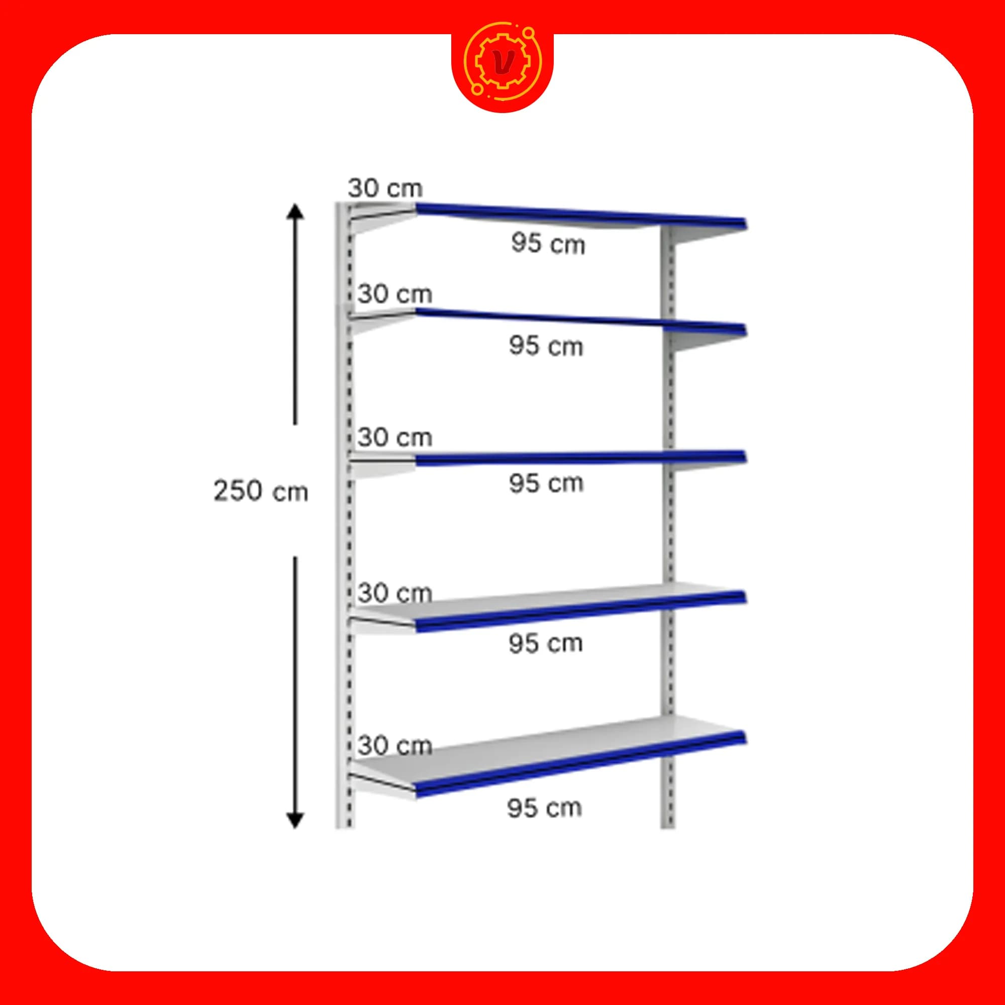 قفسه هایپری دیواری 5 طبقه 30×95 ارتفاع 250سانتی متر