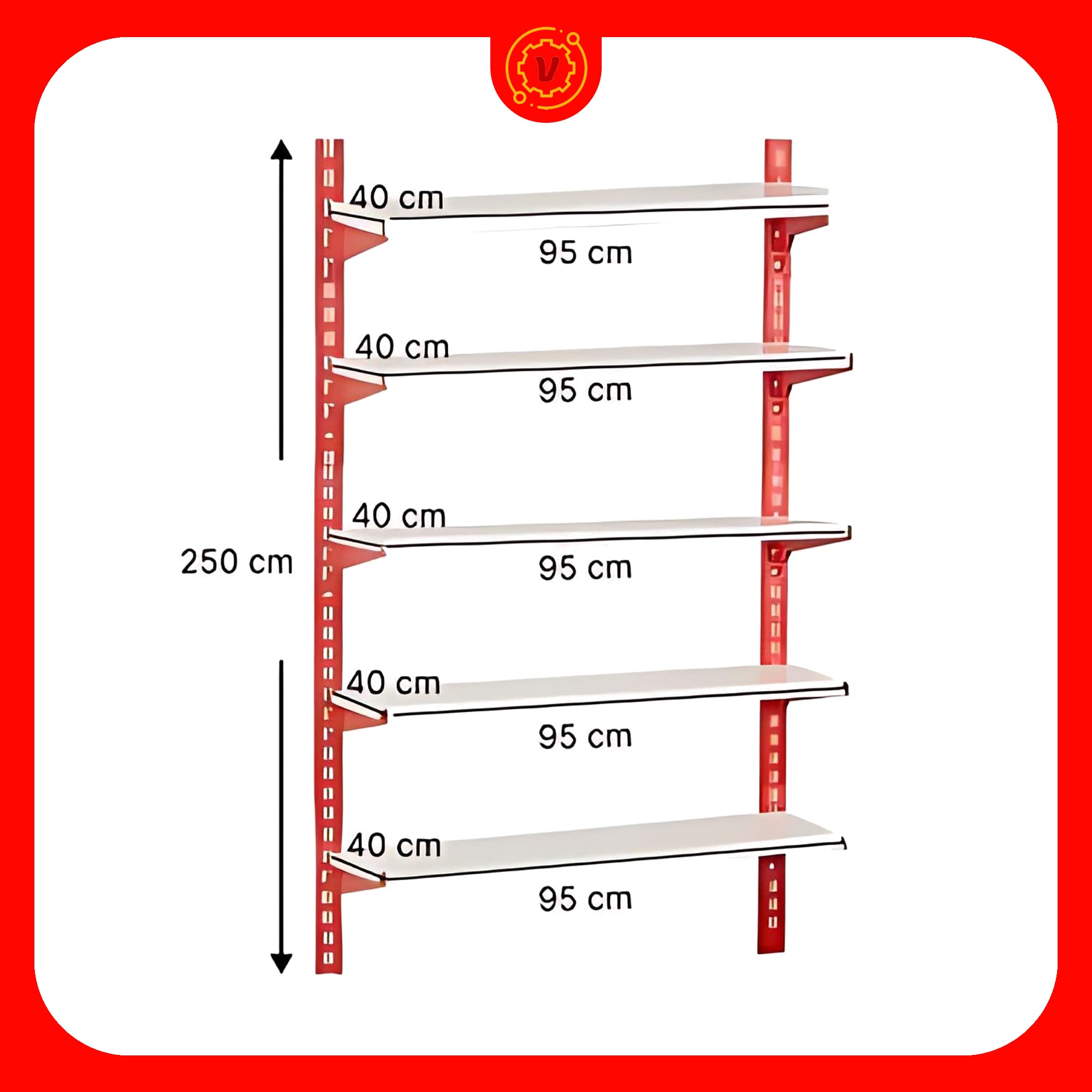 قفسه سوپری 5 طبقه سایز 95×40 ارتفاع 250 سانتی متر