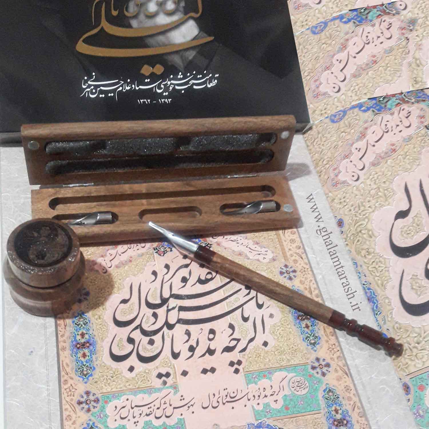 ست قلم فلزی خوشنویسی 3 نوک (جعبه چوبی) — تصویر ۸