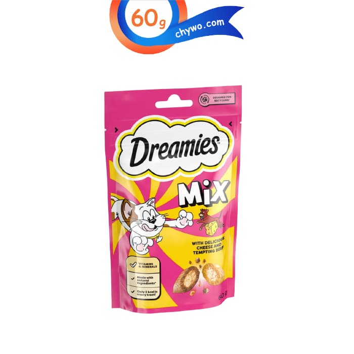 تشویقی گربه طعم میکس گوشت و پنیر دریمز وزن 60 گرم Dreamies