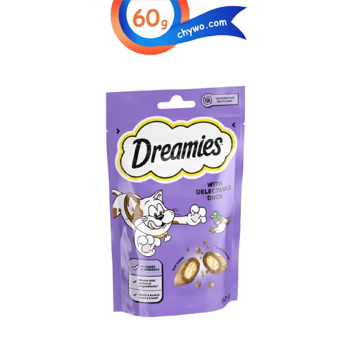 تشویقی گربه بالغ دریمز طعم اردک وزن 60 گرم Dreamies