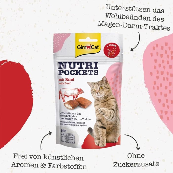 تشویقی گربه بالغ جیم کت طعم گوشت گاو وزن 60 گرم GimCat Nutri Pockets — تصویر ۴