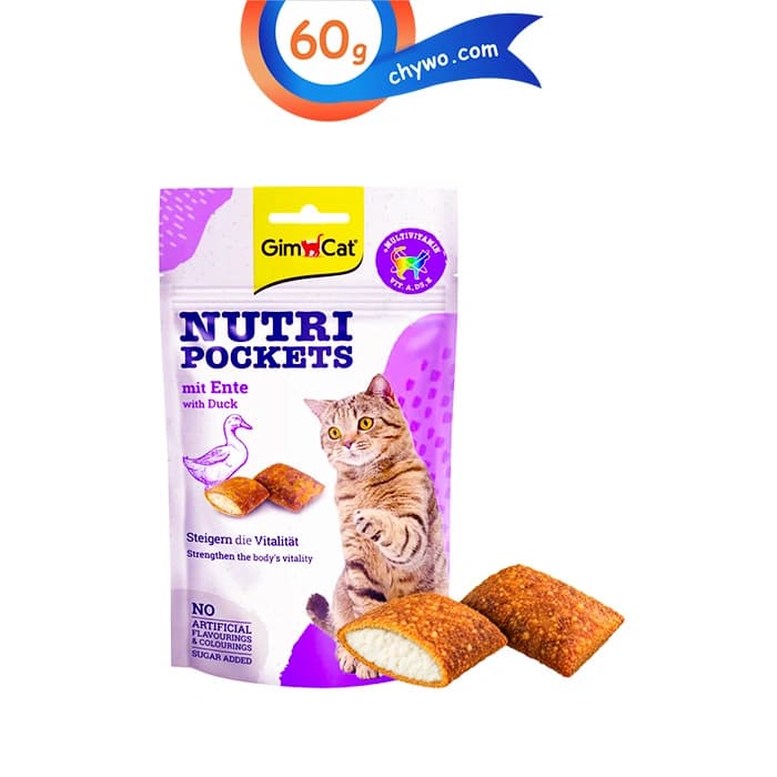 تشویقی گربه بالغ جیم کت طعم اردک وزن 60 گرم GimCat Nutri Pockets