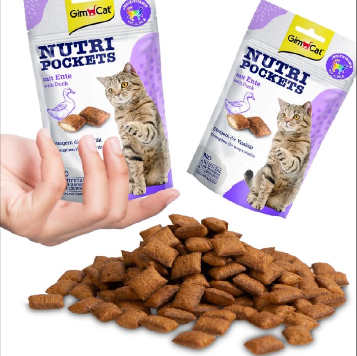 تشویقی گربه بالغ جیم کت طعم اردک وزن 60 گرم GimCat Nutri Pockets — تصویر ۳