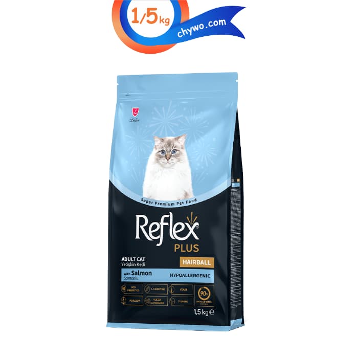 غذای خشک گربه بالغ رفلکس طعم ماهی سالمون پلاس مدل هیربال وزن 1/5 کیلوگرم Reflex Hairball Salmon