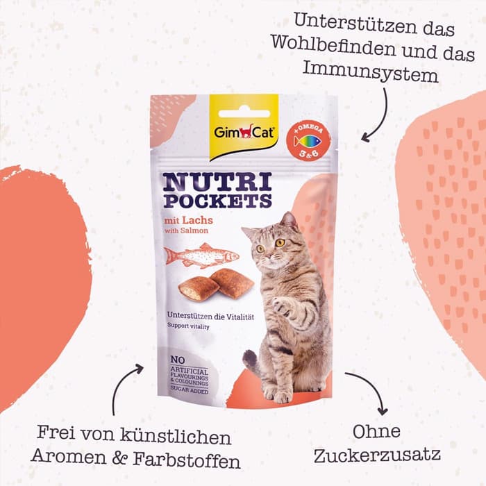 تشویقی گربه جیم کت طعم ماهی سالمون وزن 60 گرم GimCat Nutri Pockets — تصویر ۳