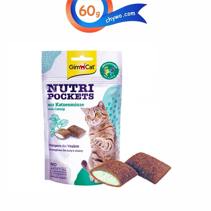تشویقی گربه جیم کت طعم کت نیپ حاوی مولتی ویتامین وزن 60 گرم GimCat Nutri Pockets