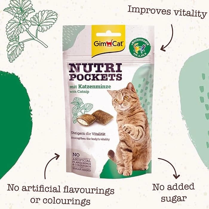 تشویقی گربه جیم کت طعم کت نیپ حاوی مولتی ویتامین وزن 60 گرم GimCat Nutri Pockets — تصویر ۵