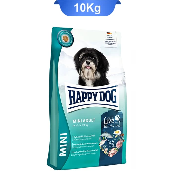 غذا خشک سگ بالغ نژاد کوچک هپی داگ طعم مرغ و ماهی و بره مدل مینی ادالت وزن 10 کیلوگرم Happy Dog Mini Adult
