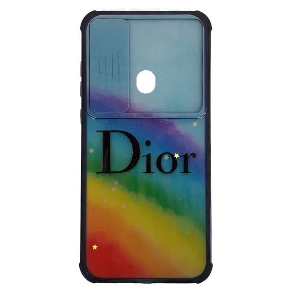 قاب سيليکون محافظ لنز کشويي برّاق طرح دار سامسونگ A11 طرح رنگین کمان Dior